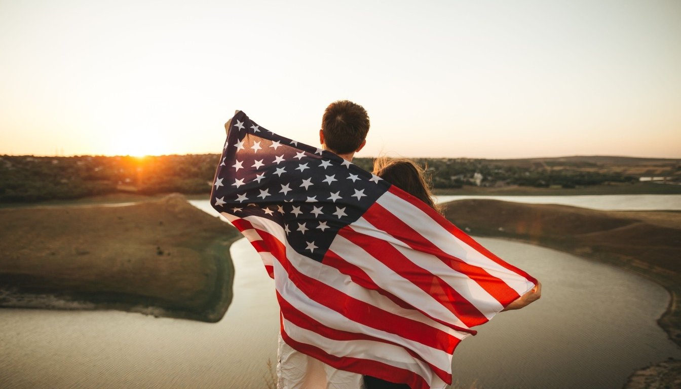 Couple with US flag